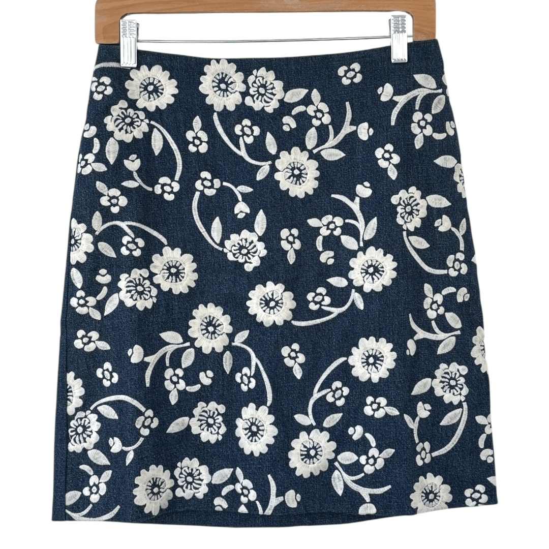 Soft Summer BODEN floral embroidered denim mini pencil skirt