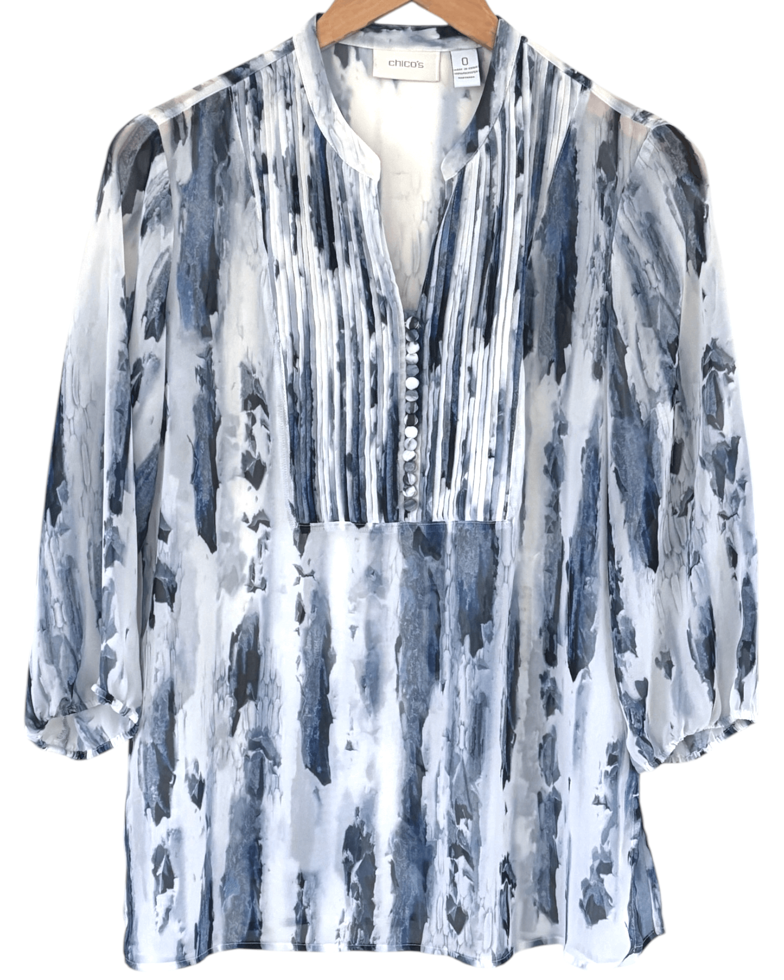 Soft Summer CHICO'S watercolor print sheer split-neck blouse