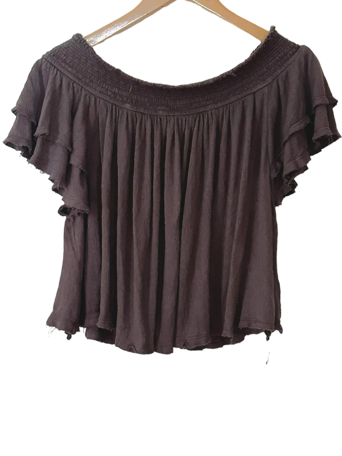 Soft Summer FREE PEOPLE charcoal gray santorini ruffle top