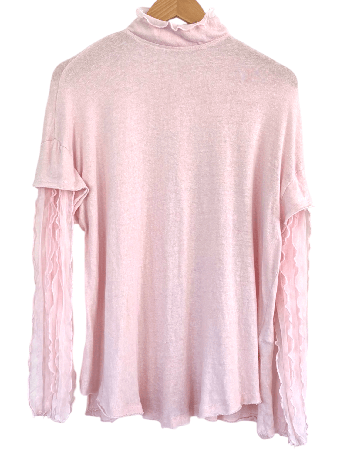 Soft Summer FREE PEOPLE powder puff ruffle sleeve mock neck pullover