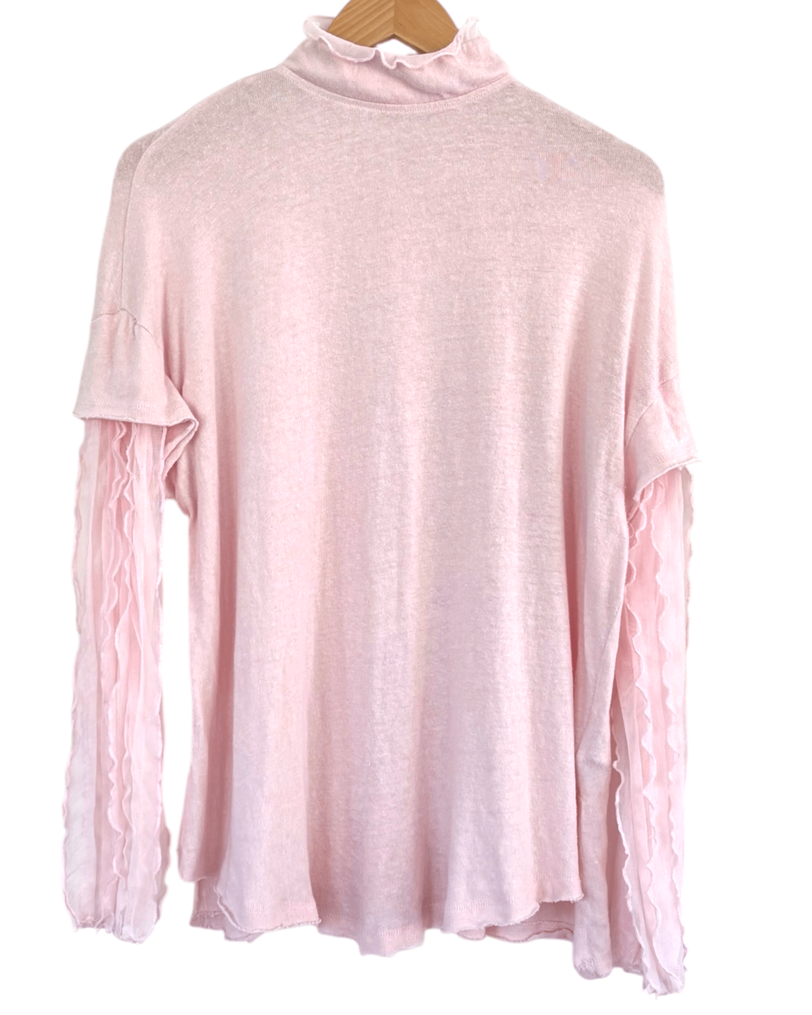 Soft Summer FREE PEOPLE powder puff ruffle sleeve mock neck pullover