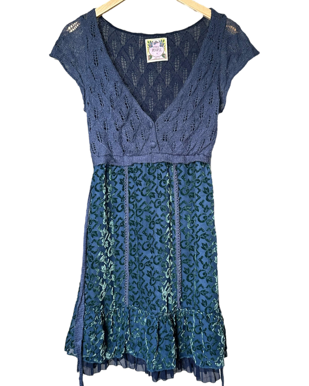 Soft Summer FREE PEOPLE velvet knit dress blue green