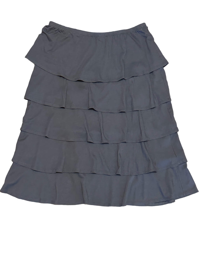 Soft Summer Cobblestone Tiered Ruffle Midi Skirt