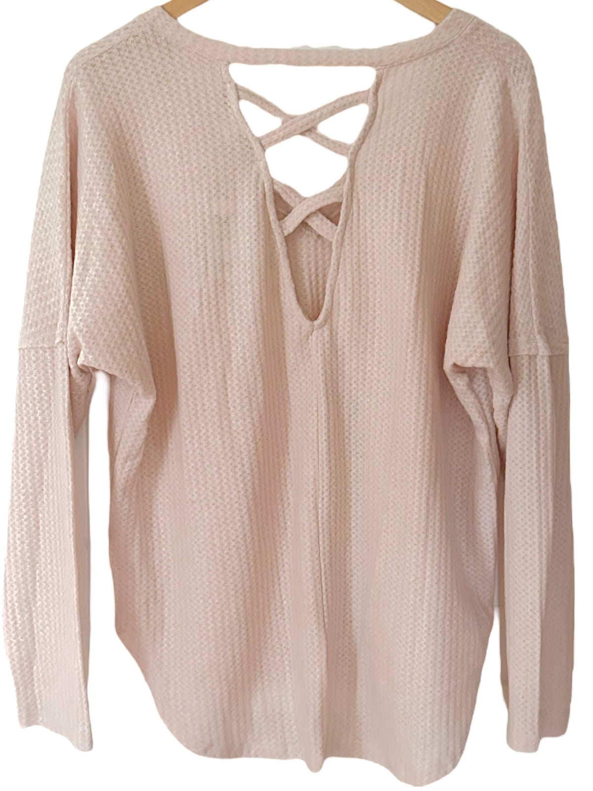 Soft Summer HYFVE peach blush lattice back waffle knit sweatshirt