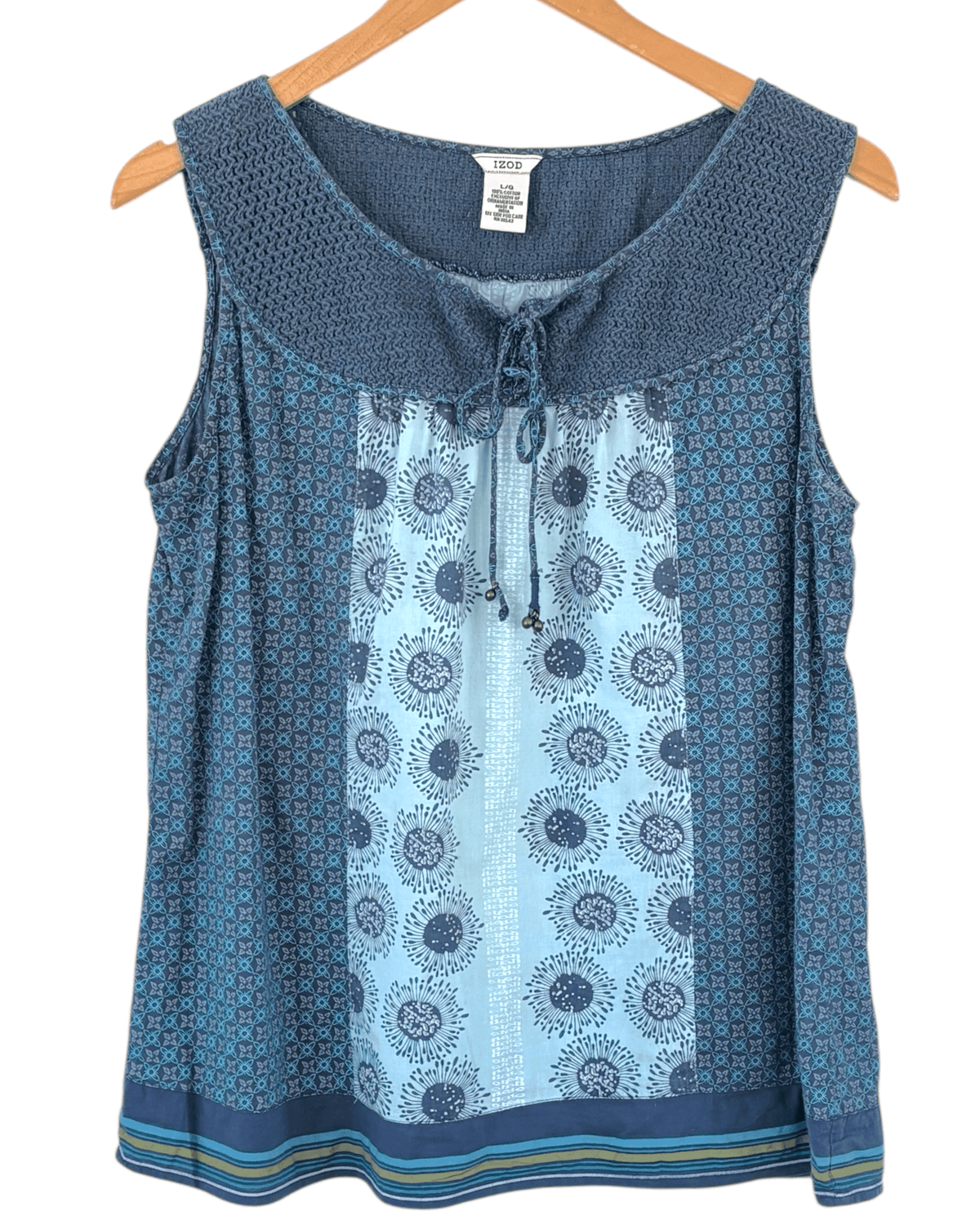 Soft Summer IZOD contrast print sleeveless tie front top