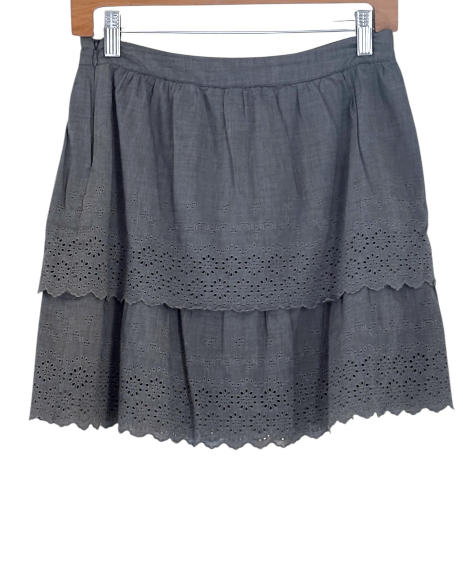 Soft Summer J.CREW pigeon gray tiered eyelet mini skirt