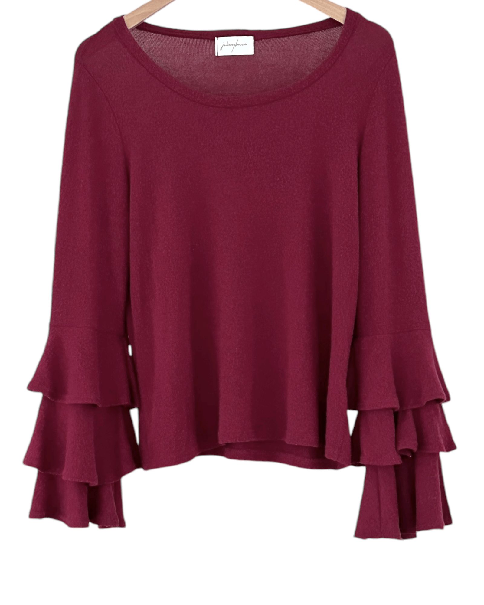 Soft Summer JOHNNY BECCA gentle garnet ruffle sleeve wide-neck sweater