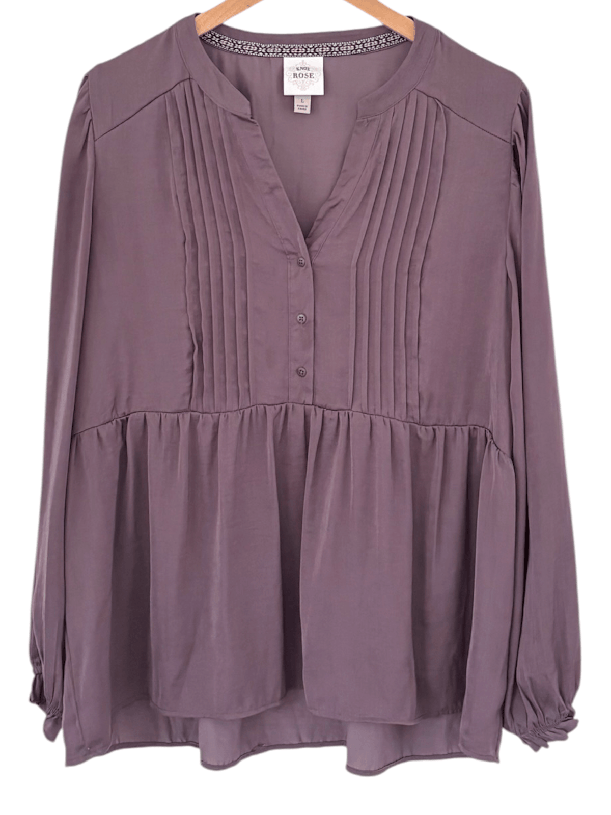Soft Summer KNOX ROSE taro pin tuck split-neck blouse