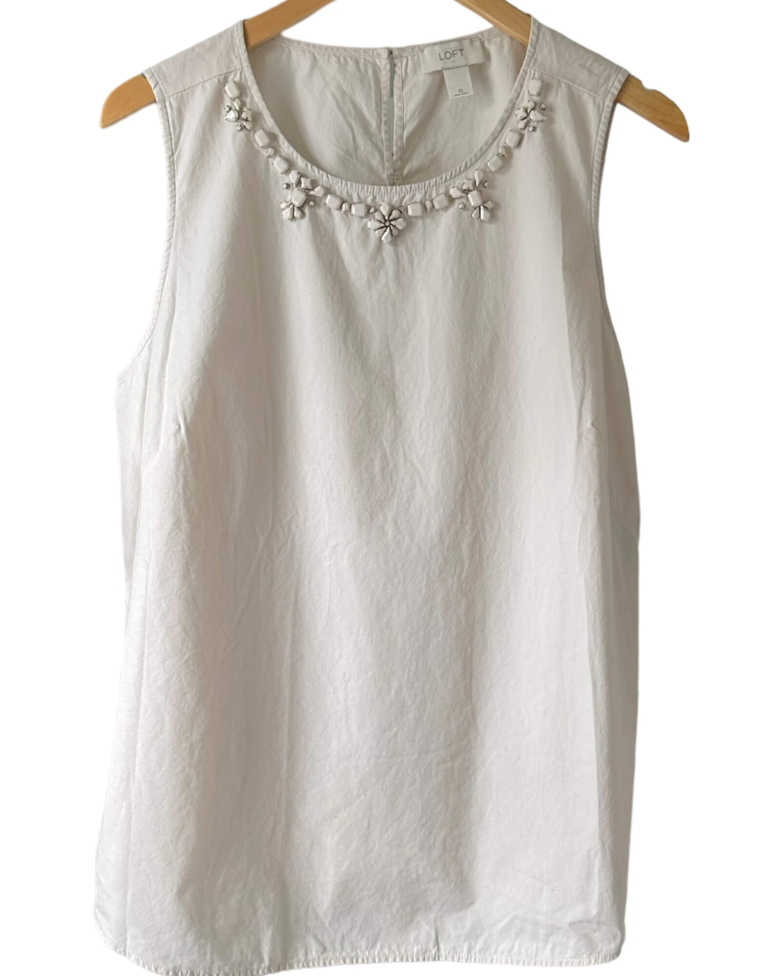 Soft Summer LOFT oyster taupe sleeveless jeweled top
