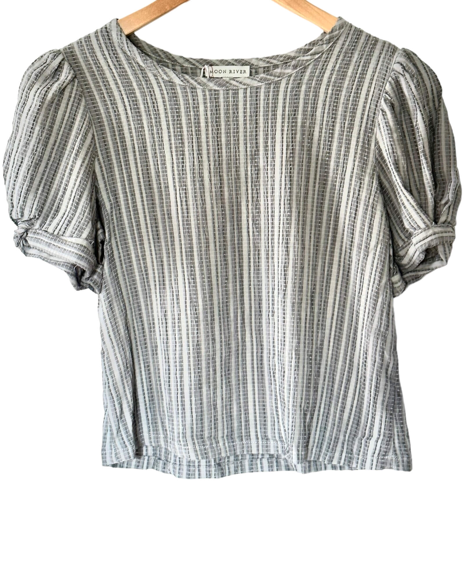 Soft Summer MOON RIVER stripe puff sleeve top