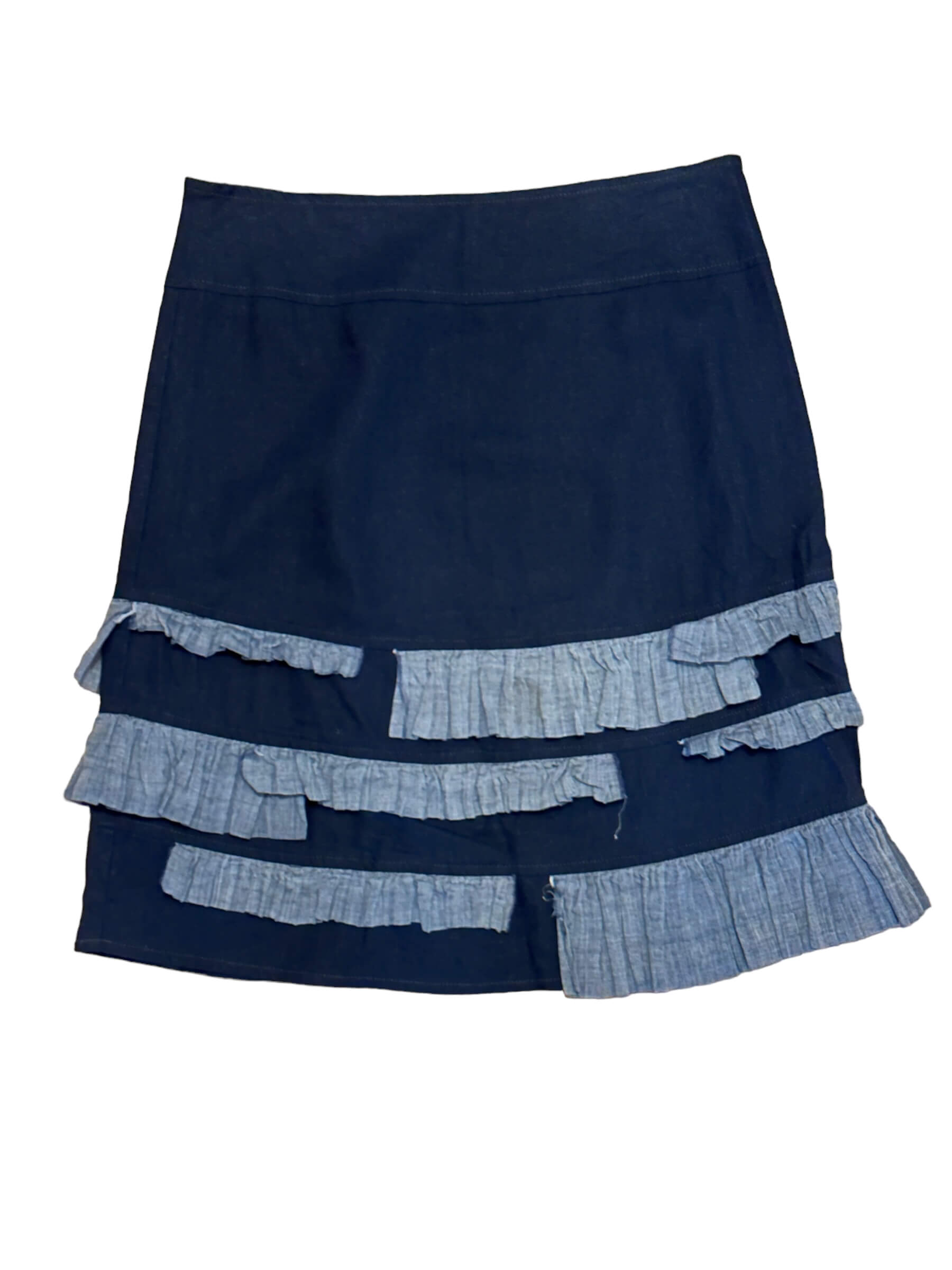 Soft Summer NEESH by DAR for ANTHROPOLOGIE chambray ruffle linen pencil skirt