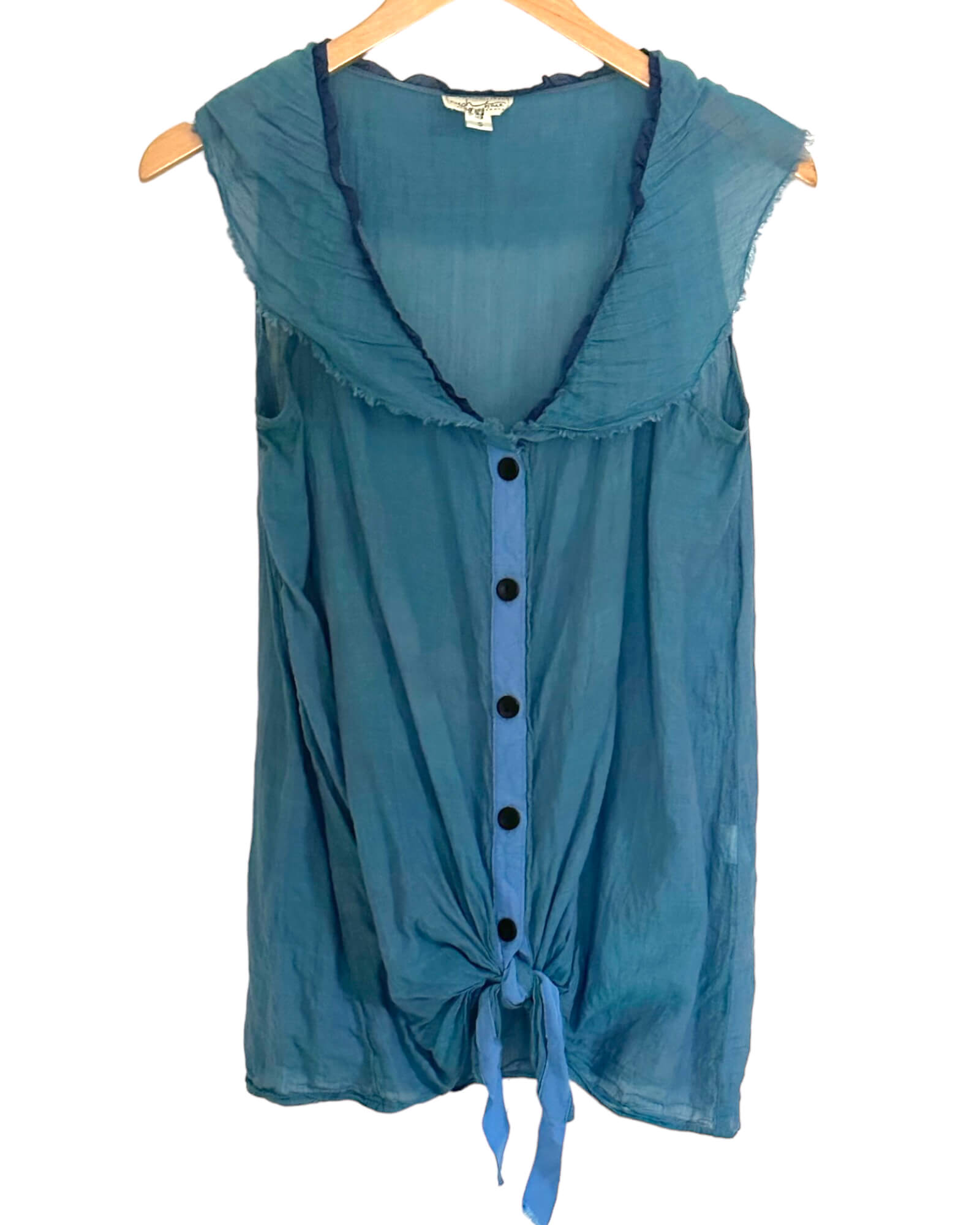 Soft Summer NEESH by D.A.R ANTHROPOLOGIE folk blue sleeveless tie-front top