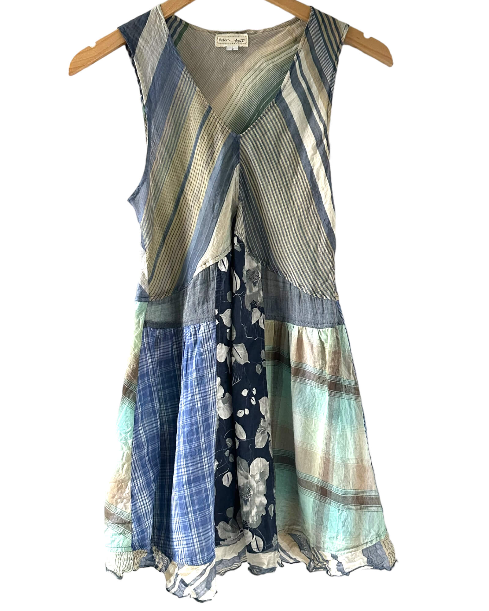 Soft Summer NEESH by D.A.R ANTHROPOLOGIE patchwork ruffle hem sleeveless dress