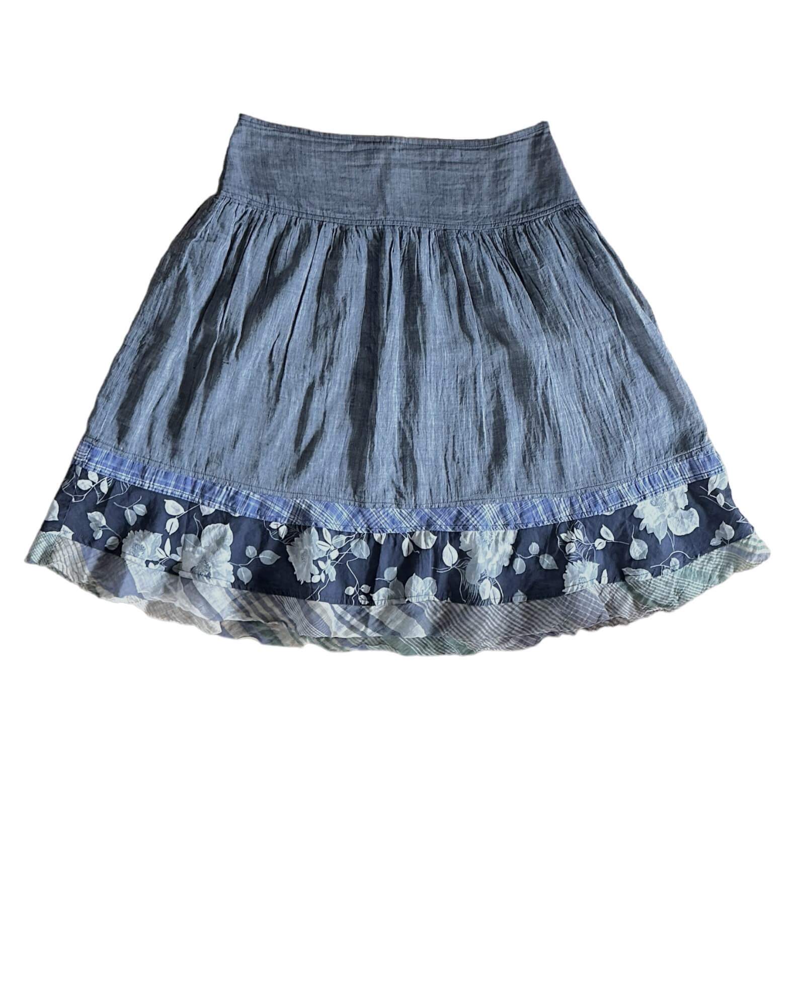 Soft Summer NEESH by DAR for ANTHROPOLOGIE patchwork chambray trim midi skirt