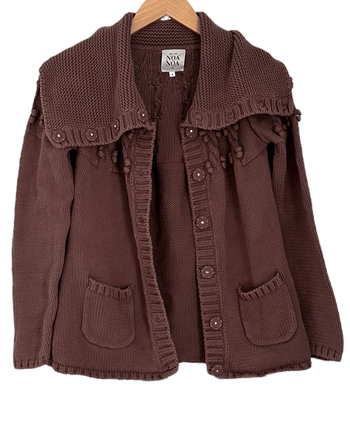 Soft Summer NOA NOA carob brown contrast knit patch pocket sweater jacket
