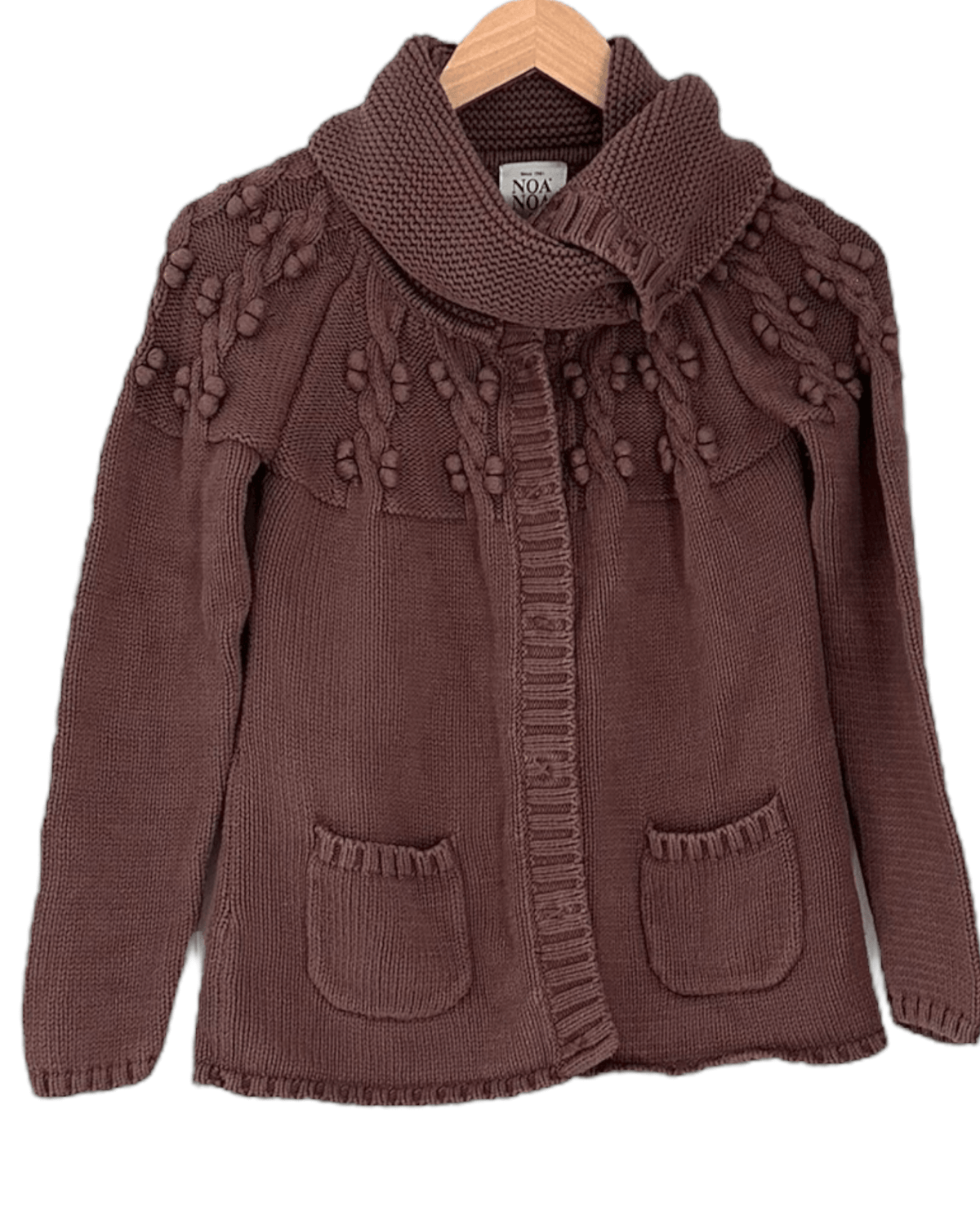 Soft Summer NOA NOA carob brown patch pocket contrast knit sweater jacket