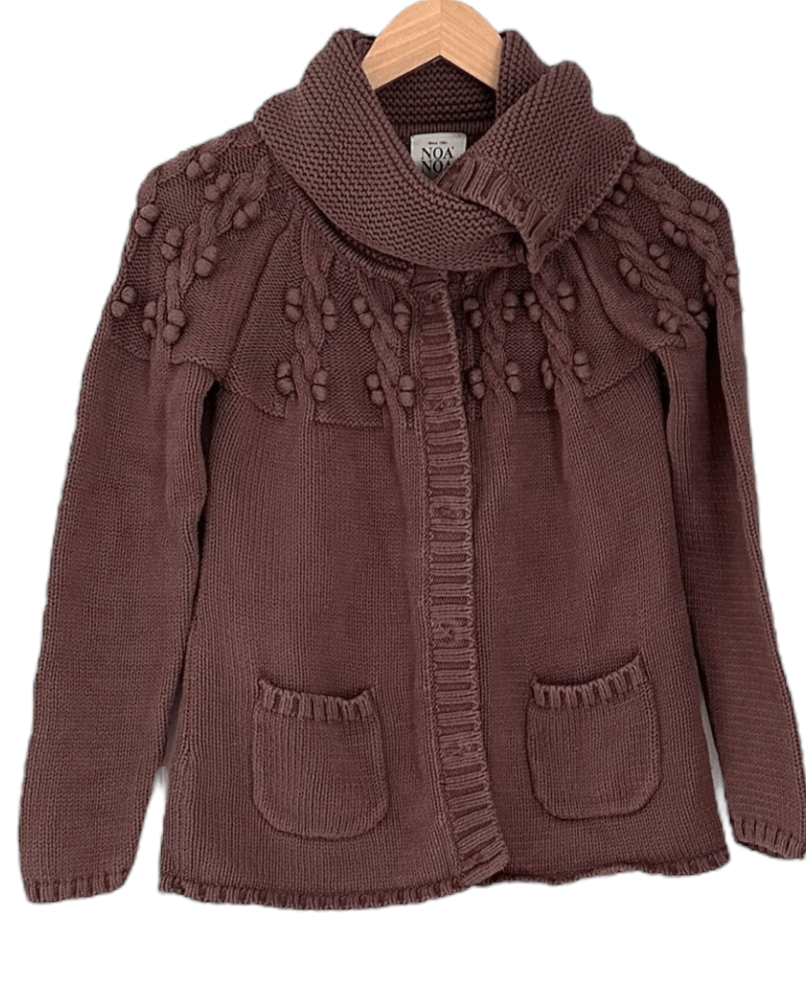Soft Summer NOA NOA carob brown patch pocket contrast knit sweater jacket