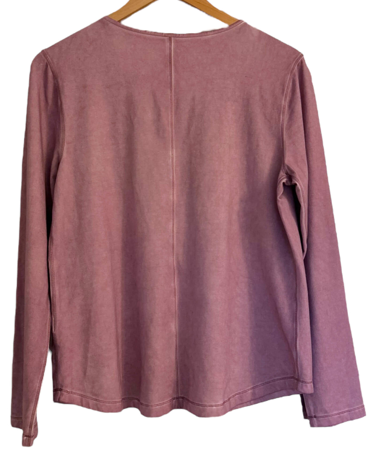 Soft Summer old rose pink SOFT SURROUNDINGS split-neck box pleat long sleeve button tee