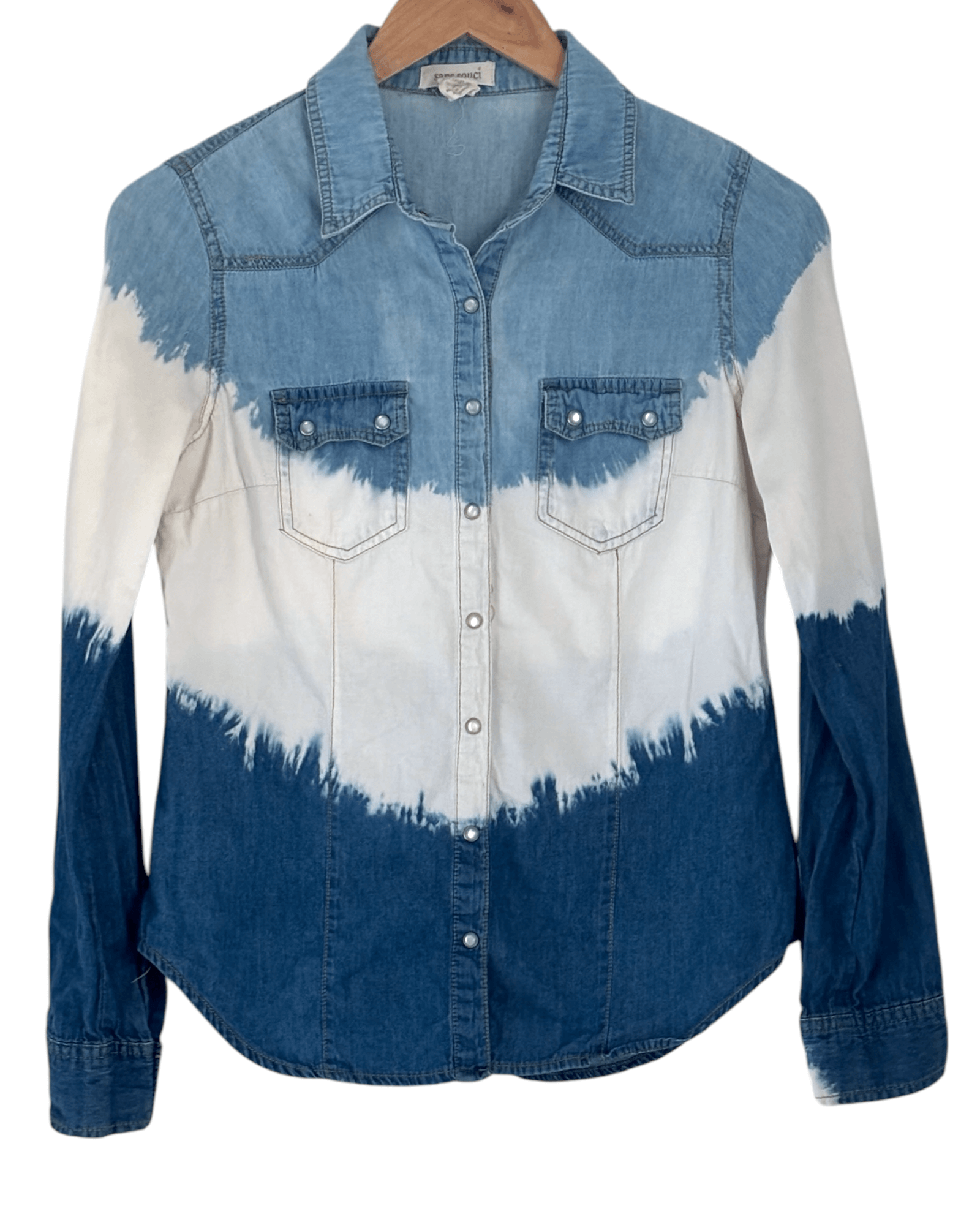 Soft Summer SANS SOUCI tie-dye denim western shirt