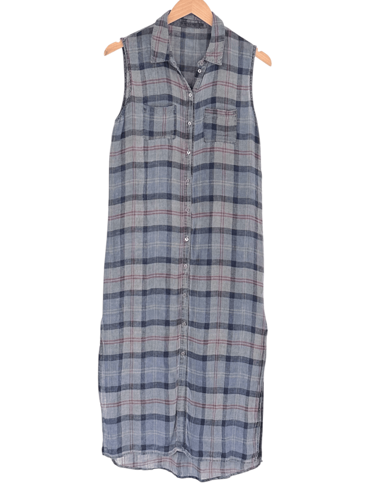 Soft Summer STATESIDE plaid linen sleeveless maxi shirt dress