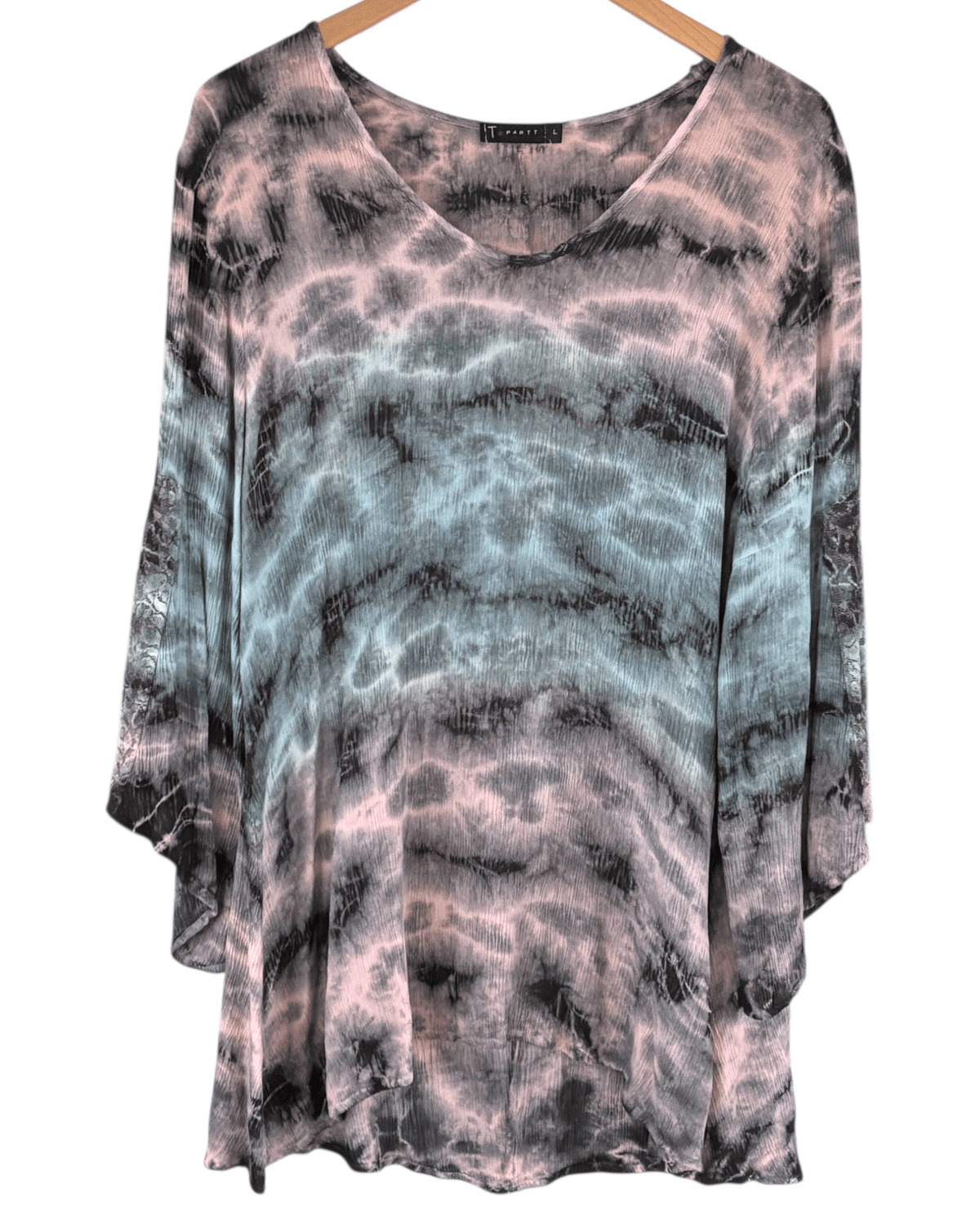 Soft Summer T-PARTY watercolor print lace sleeve v-neck tunic