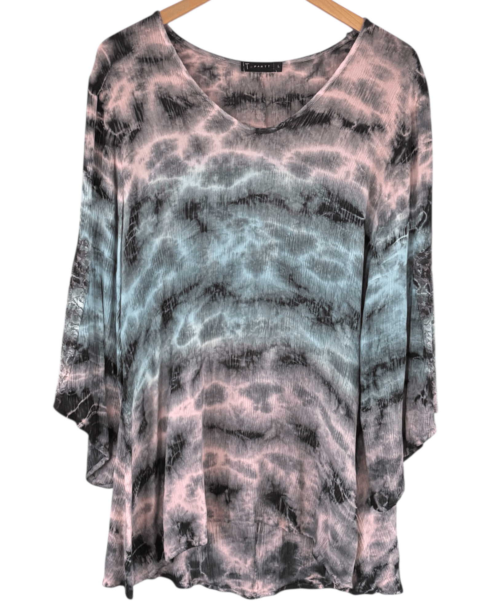 Soft Summer T-PARTY watercolor print lace sleeve v-neck tunic