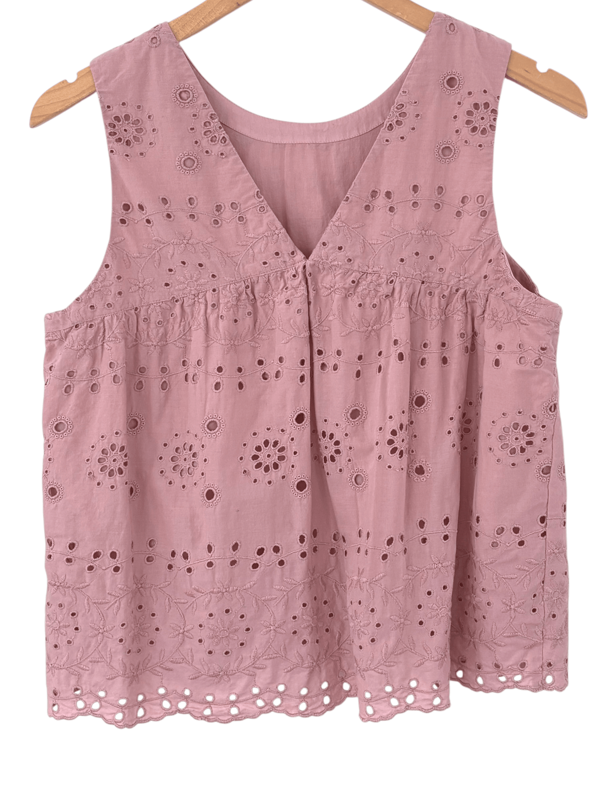 Soft Summer LOFT teaberry sleeveless eyelet v-back top