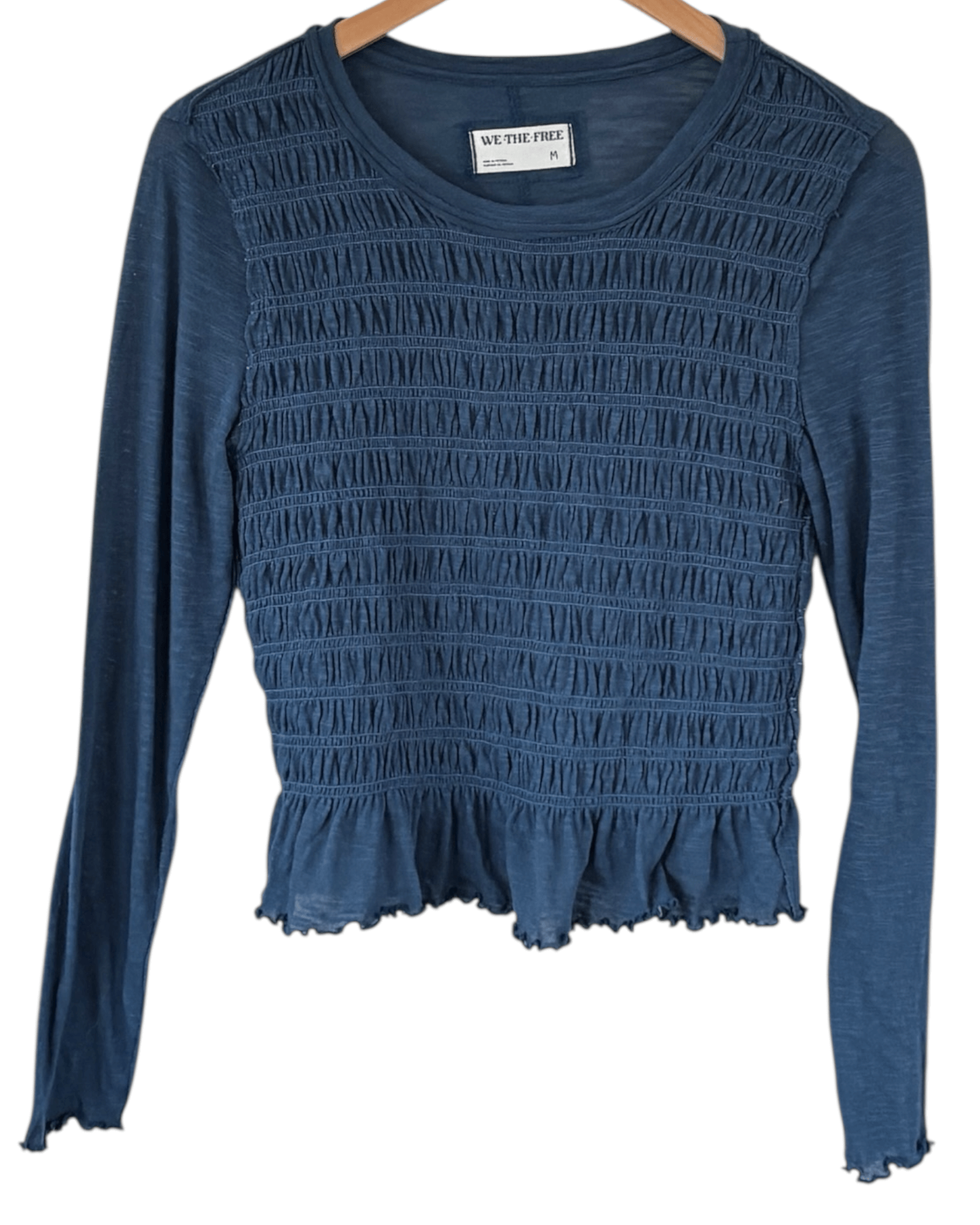 Soft Summer WE THE FREE honest blue smocked jersey knit top