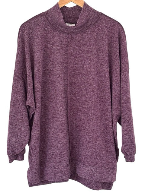 Soft Summer ZENANA heathered mauve mock neck brushed pullover 