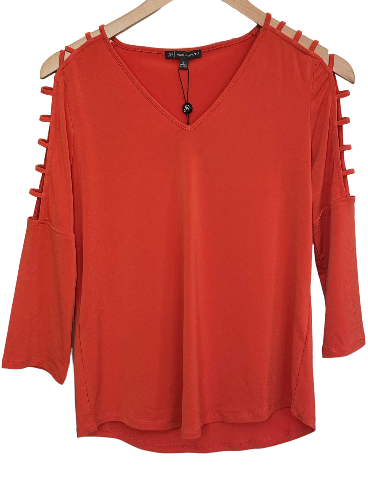 Warm Autumn ADRIANNA PAPELL paprika orange v-neck open sleeve top