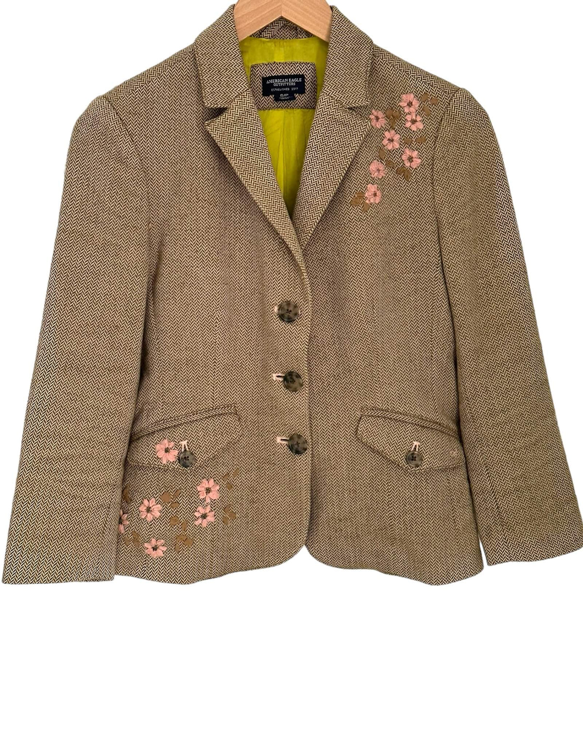 Warm Autumn AMERICAN EAGLE tweed herringbone embroidered blazer jacket