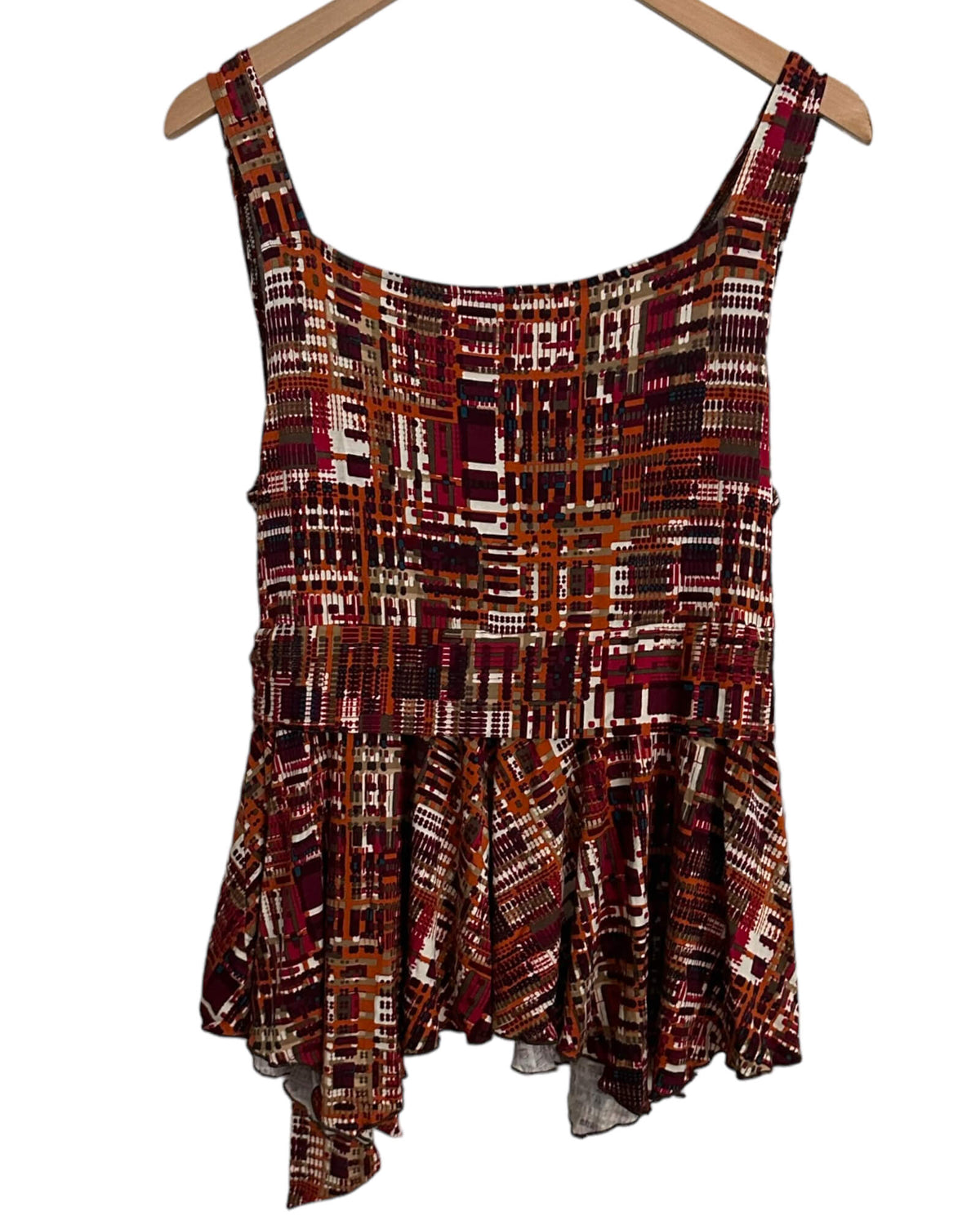 Warm Autumn BANDOLINO asymmetrical sleeveless print top