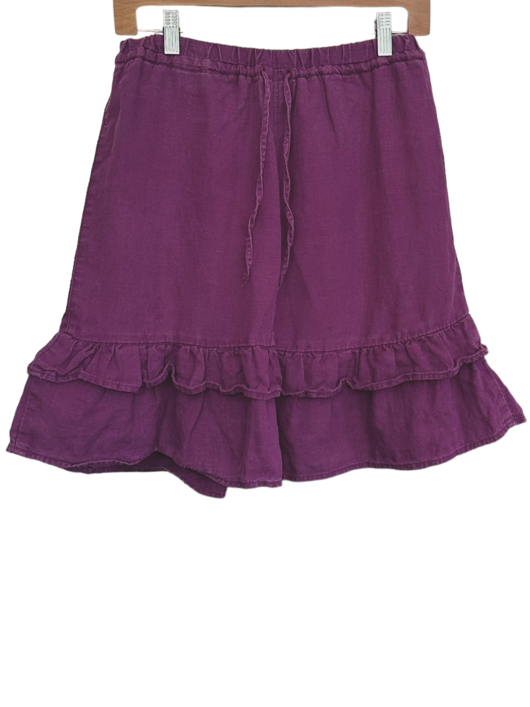 Warm Autumn ATHLETA plum purple ruffle hem linen mini skirt