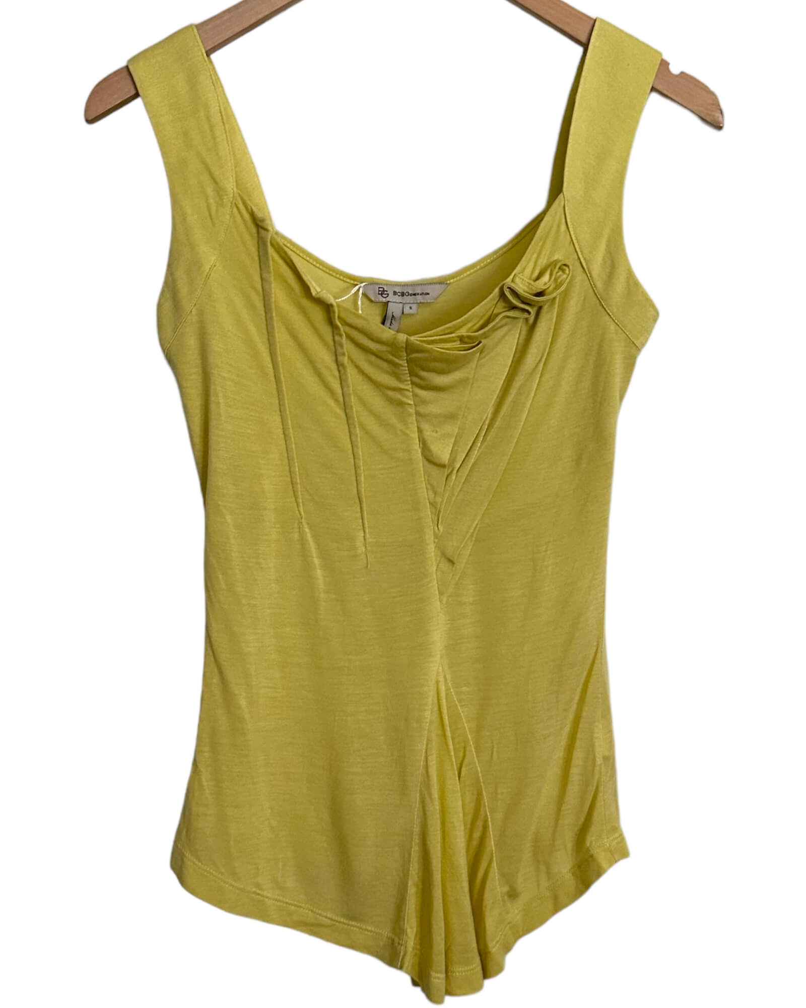 Warm Autumn BCBG avocado green pleated sleeveless asymmetric top 