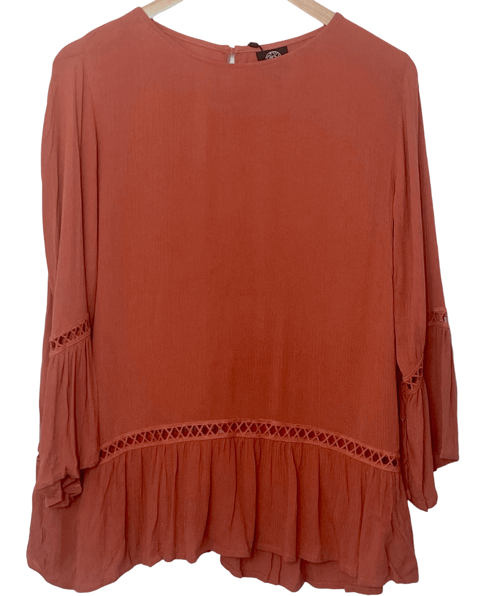 Warm Autumn BOBAU rust crepe ruffle blouse