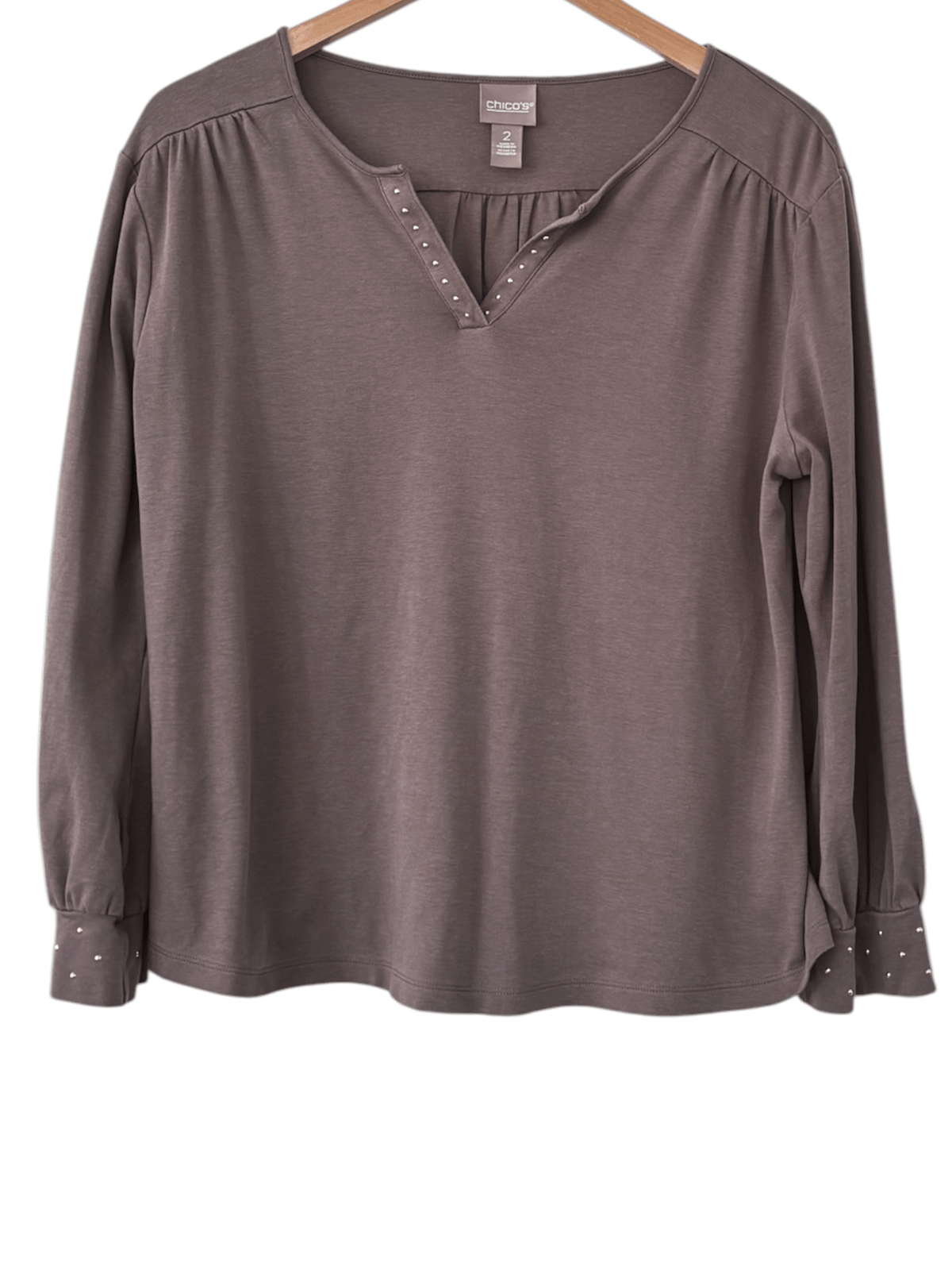 Warm Autumn CHICO'S nutmeg gold stud long sleeve tee