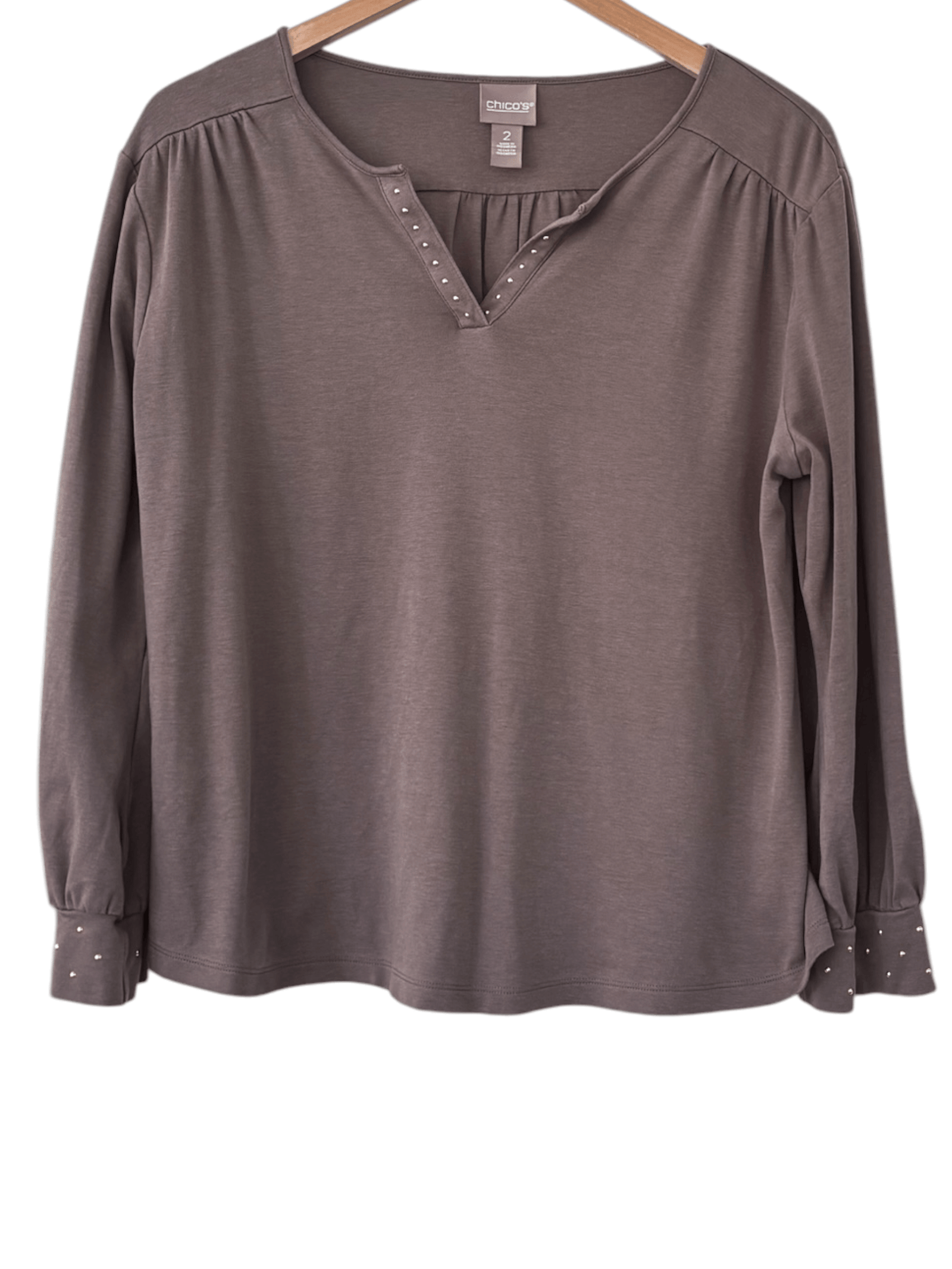 Warm Autumn CHICO'S nutmeg gold stud long sleeve tee
