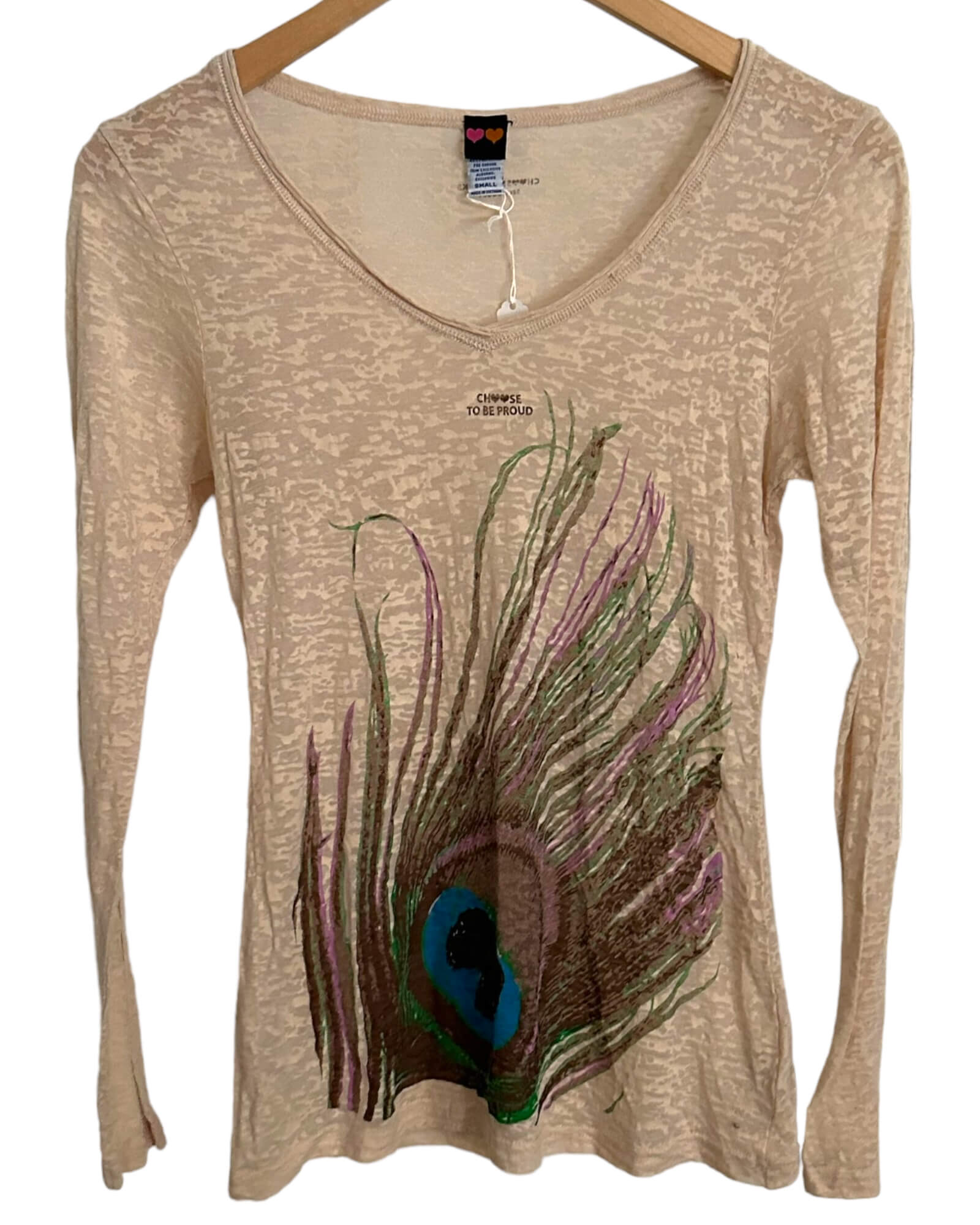 Warm Autumn CHOOSY CHICKS peacock feather v-neck tee