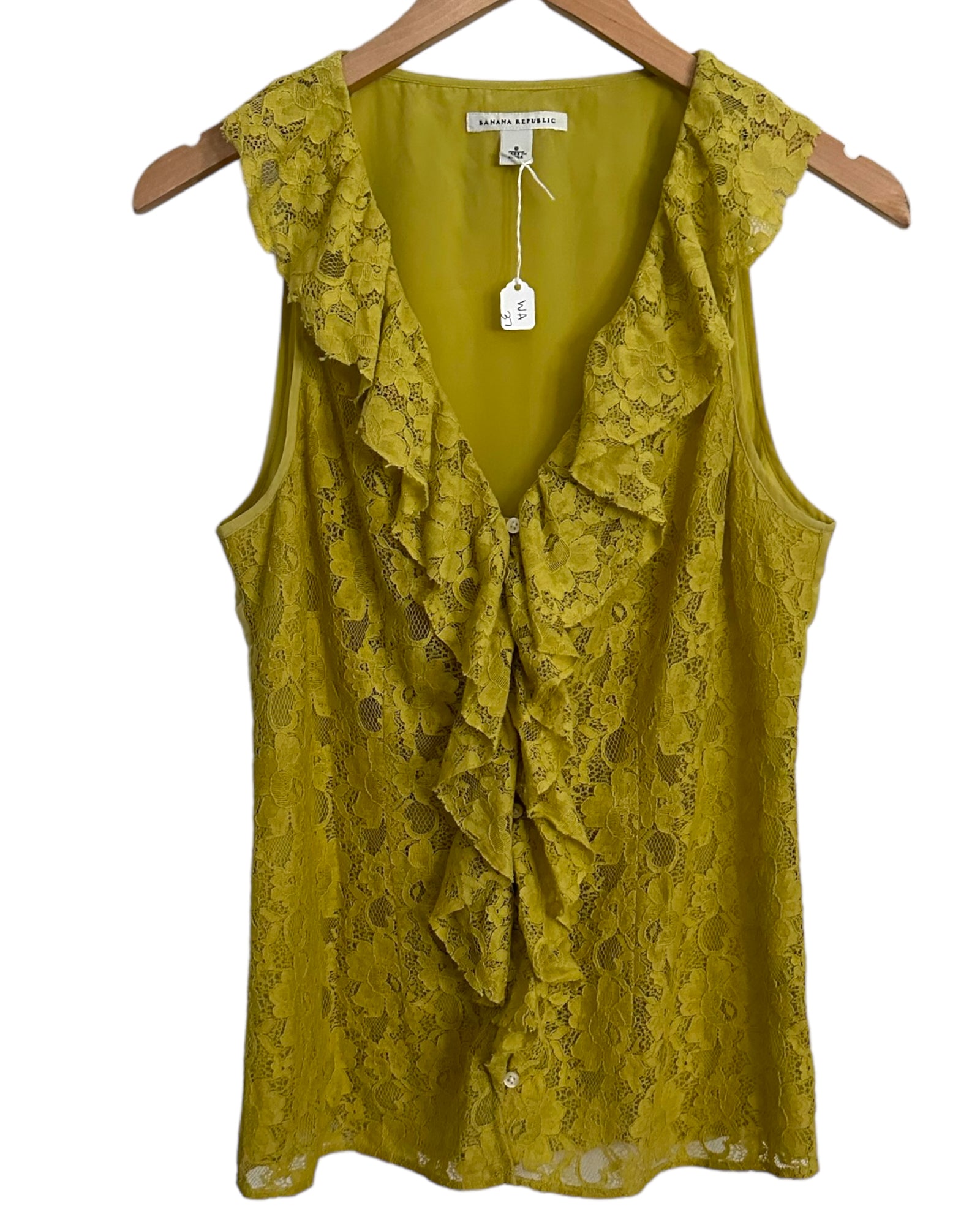 Warm Autumn BANANA REPUBLIC citron yellow lace ruffle sleeveless top