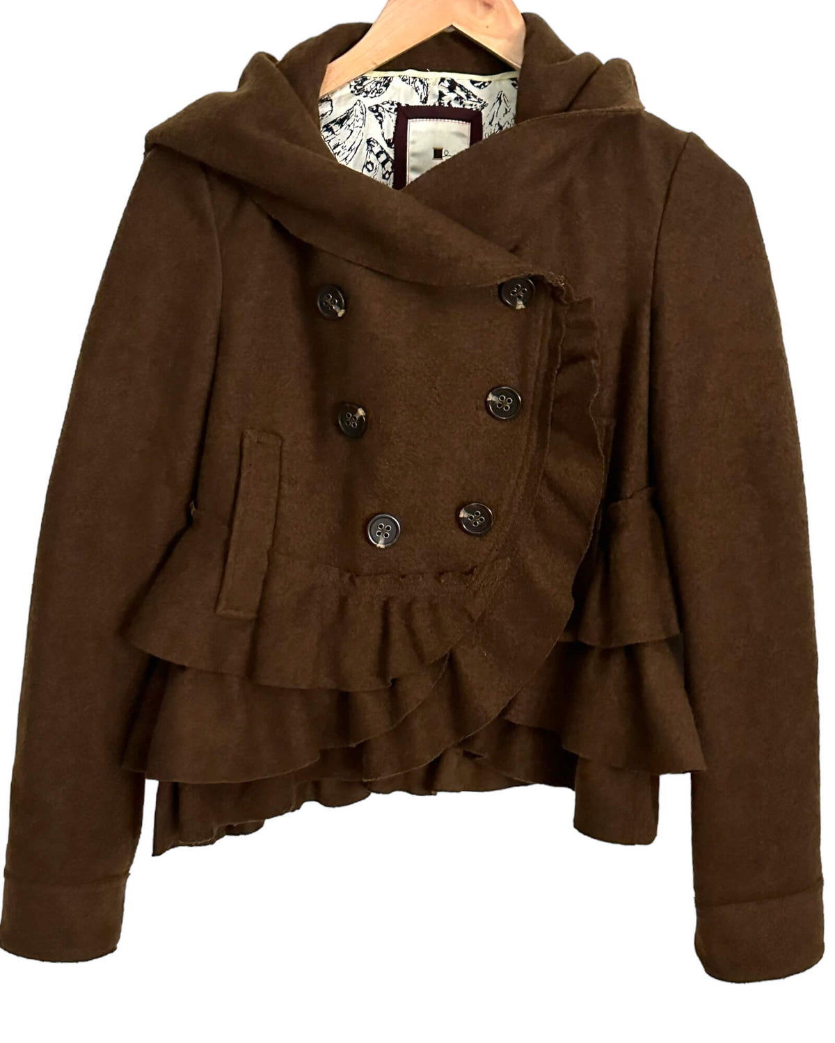 Warm Autumn ELEVENSES ANTHROPOLOGIE brown wool jacket ruffle 