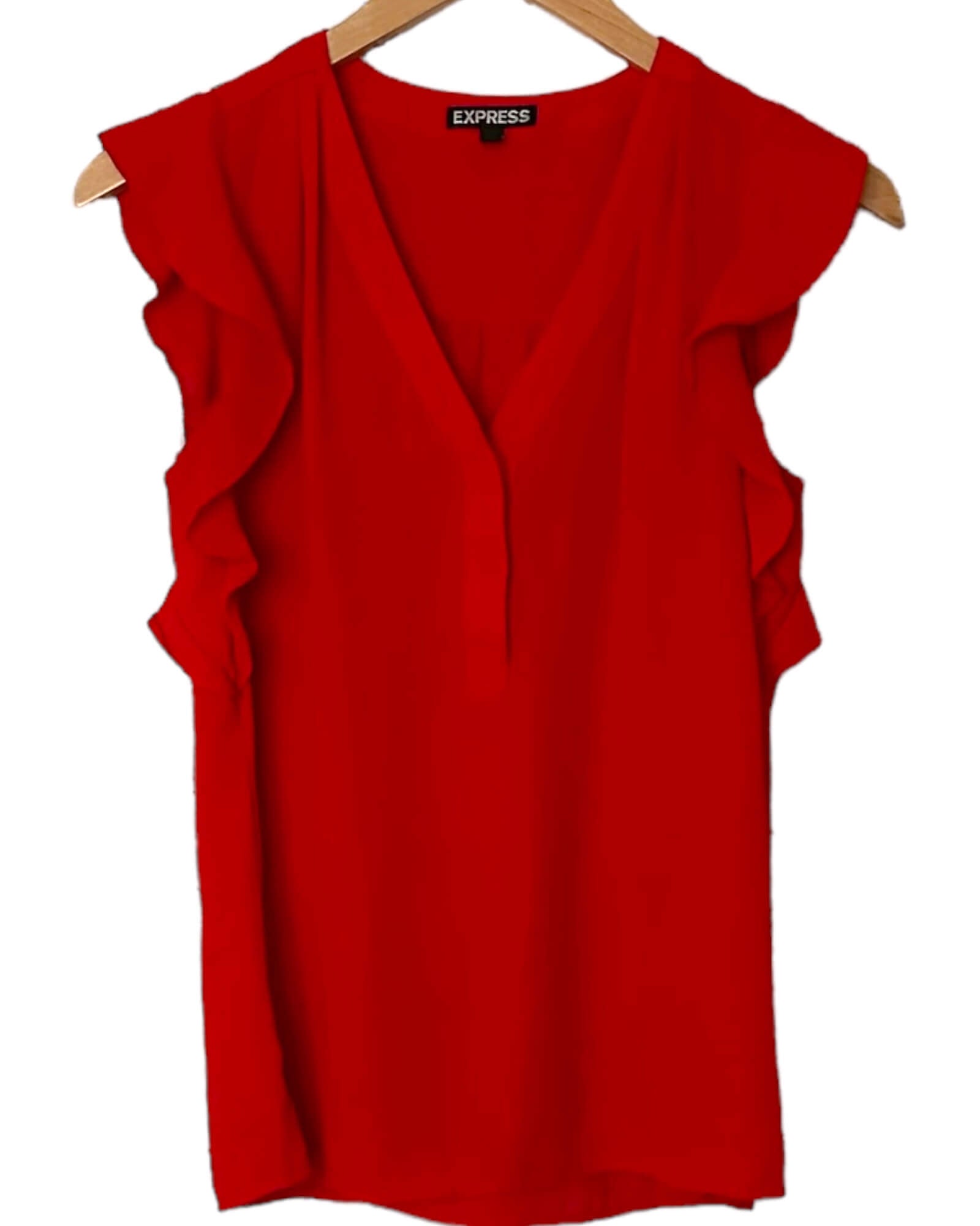 Warm Autumn EXPRESS blaze red ruffle sleeve v-neck blouse