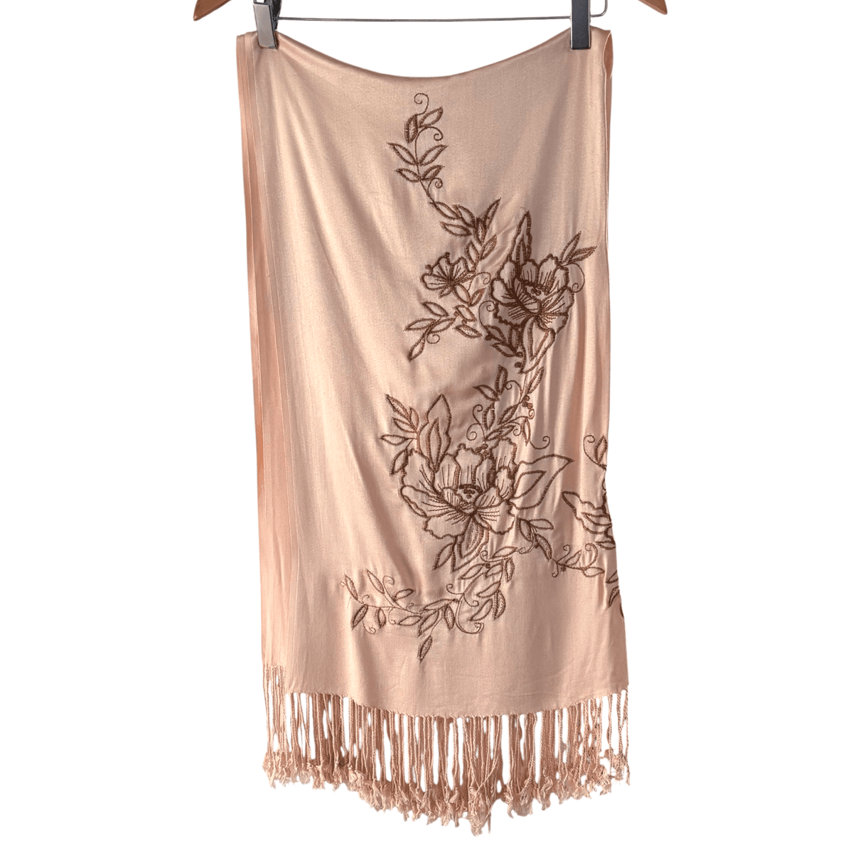Warm Autumn floral embroidery silk fringe wrap