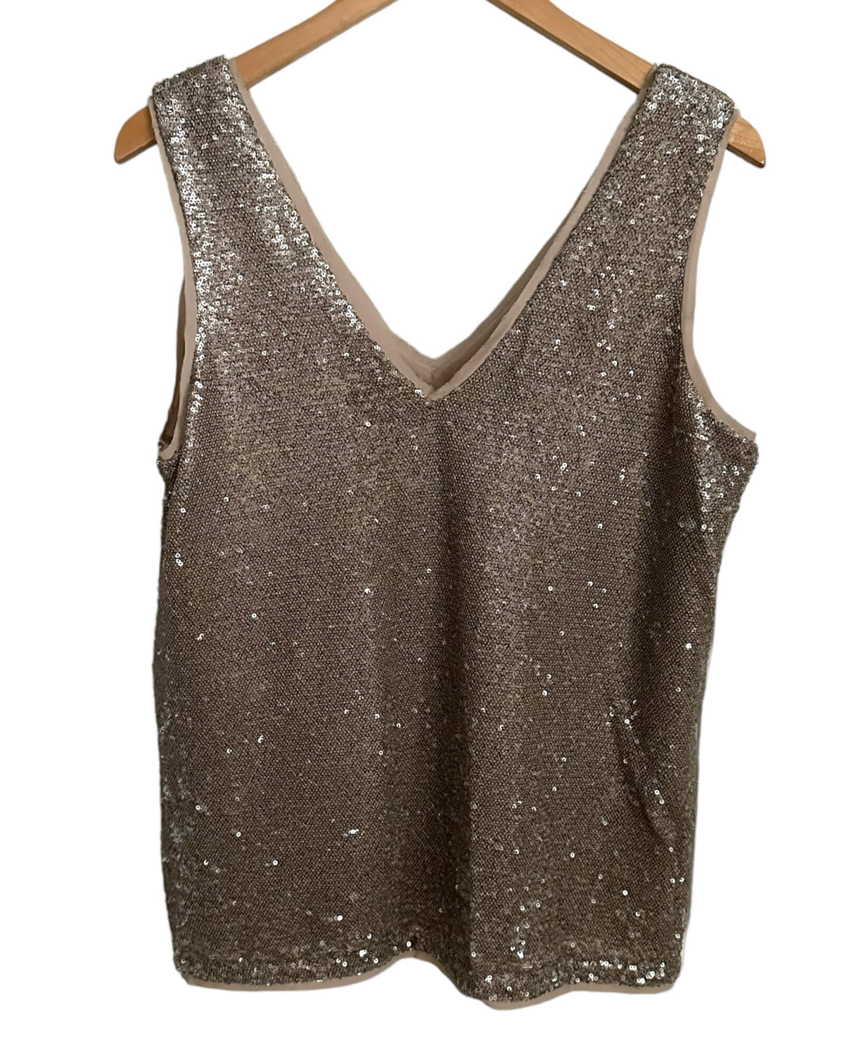 Warm Autumn Champagne Double V-Neck Sequin Top
