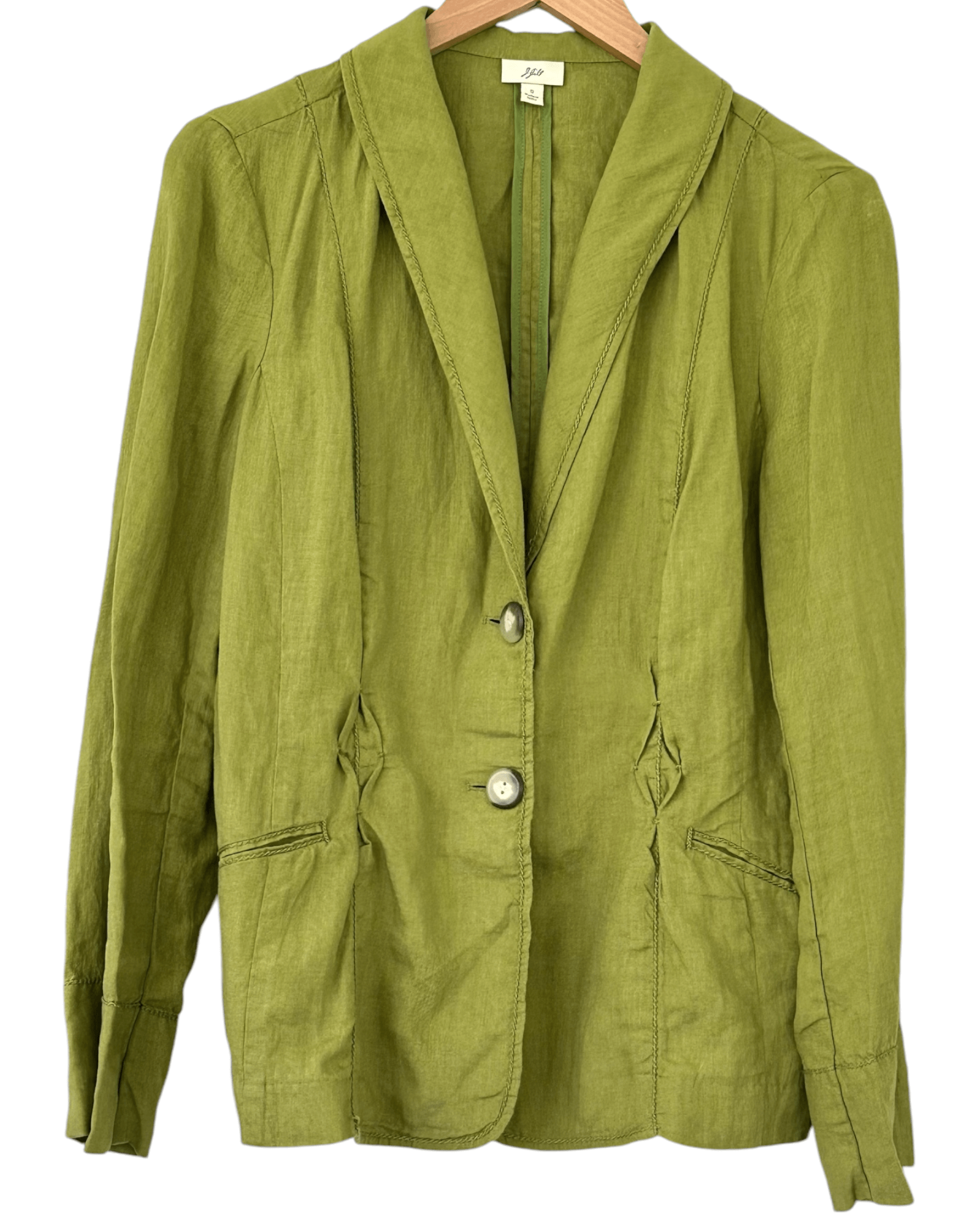 Warm Autumn J.JILL avocado green embroidered linen blazer