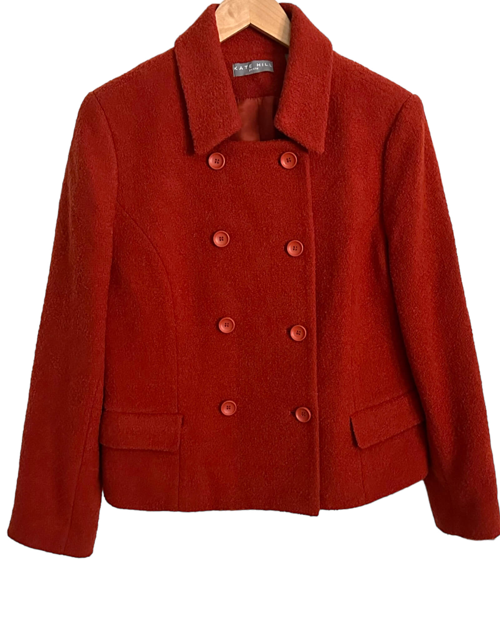 Warm Autumn KATE HILL harvest rust wool pea coat jacket 