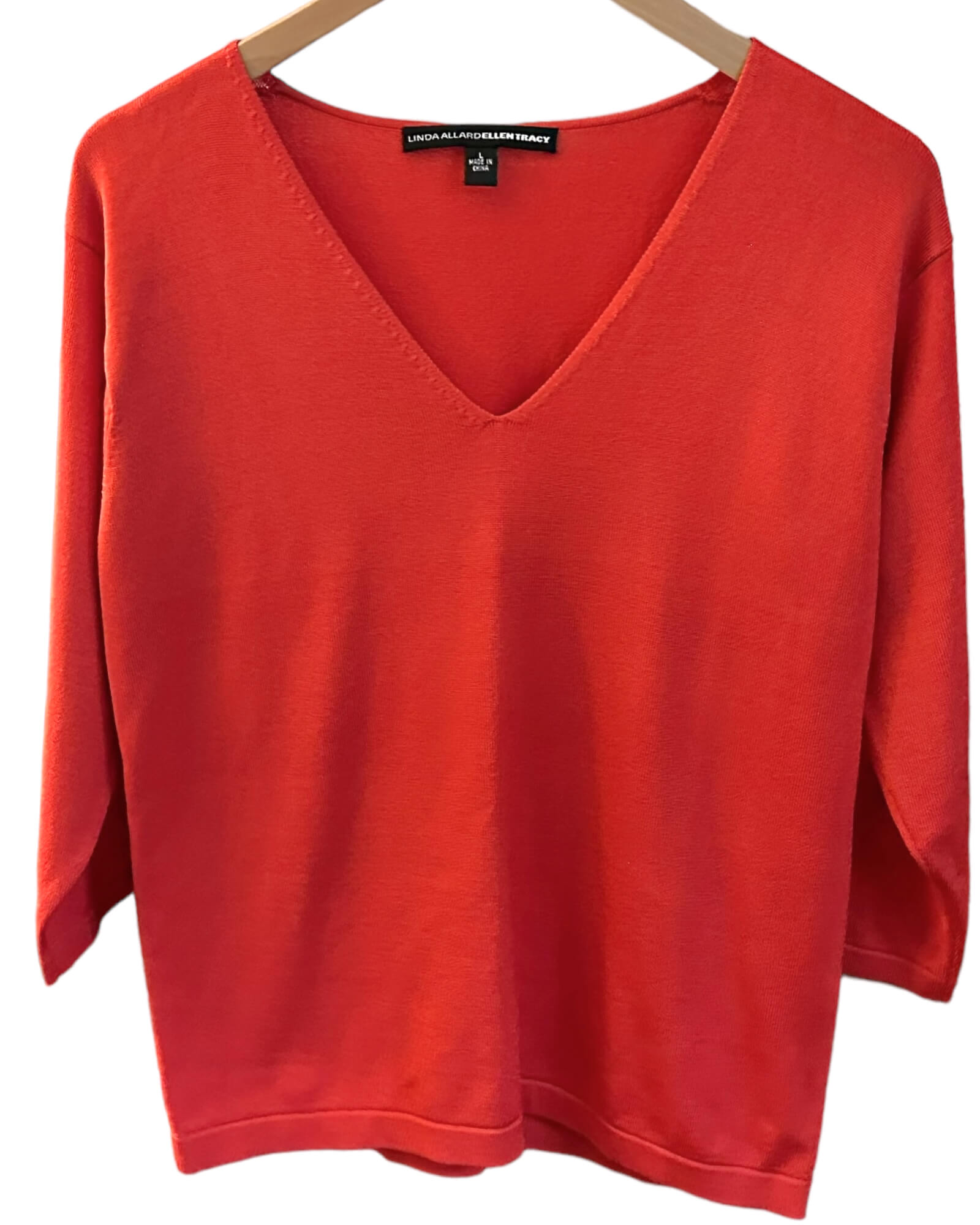 Warm Autumn LINDA ALLARD ELLEN TRACY blaze red v-neck silk sweater