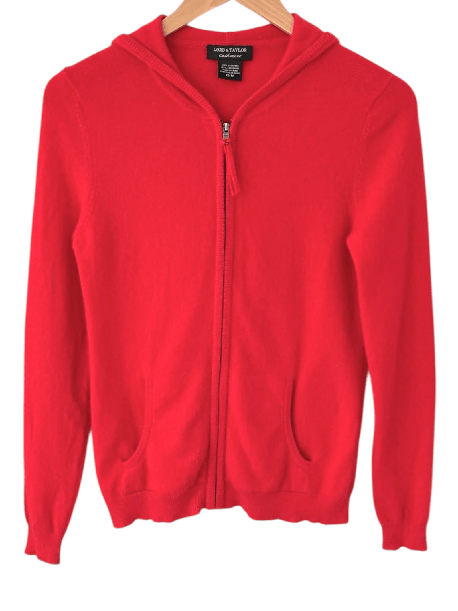 Warm Autumn LORD & TAYLOR cinnabar cashmere hooded zip-up sweater
