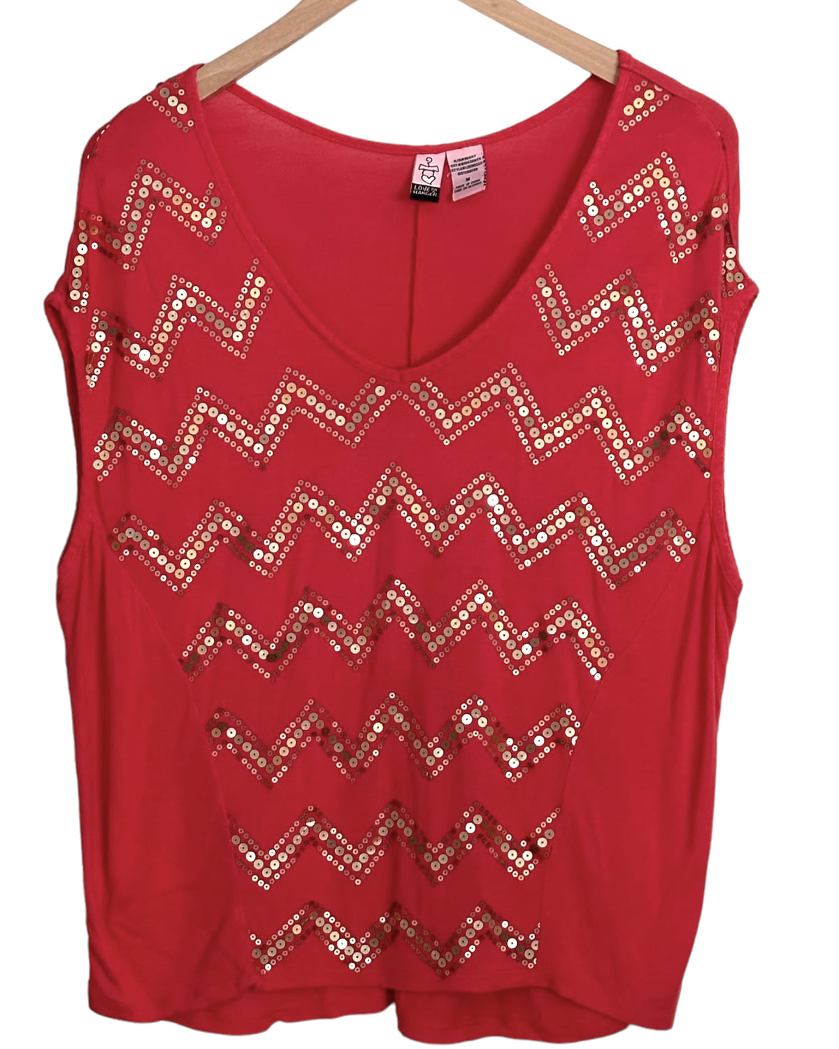 Warm Autumn LOVE ON A HANGER blaze  orange red sequin v-neck top