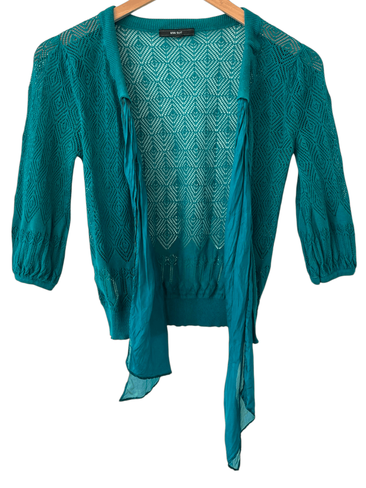 Warm Autumn MANGO SUIT kingfisher silk tie diamond knit cardigan sweater
