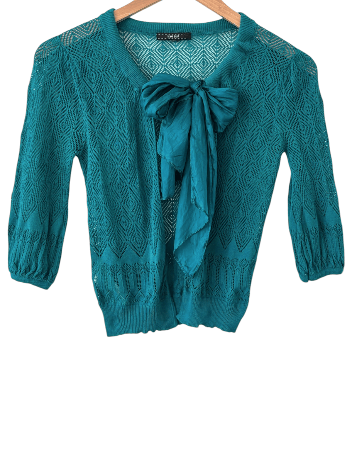Warm Autumn MANGO SUIT kingfisher silk tie diamond knit cardigan sweater